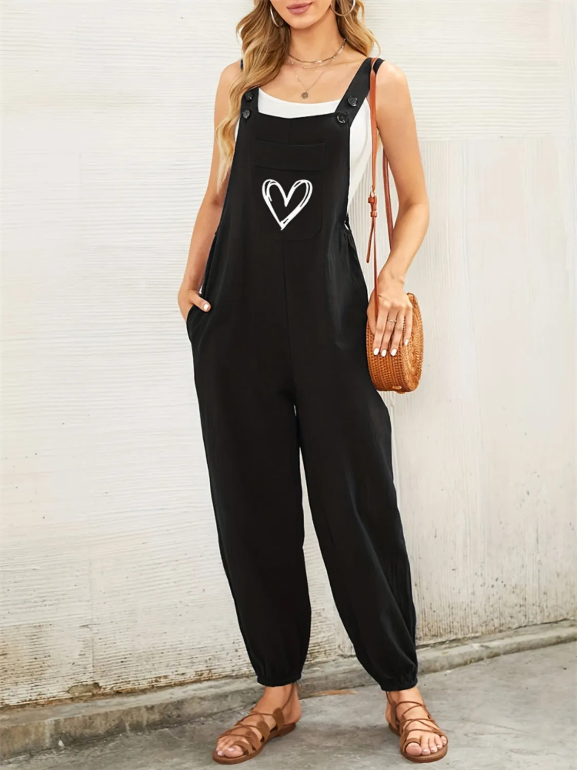 Heart Square Neck Wide Strap Overalls sold by Unique Kulture