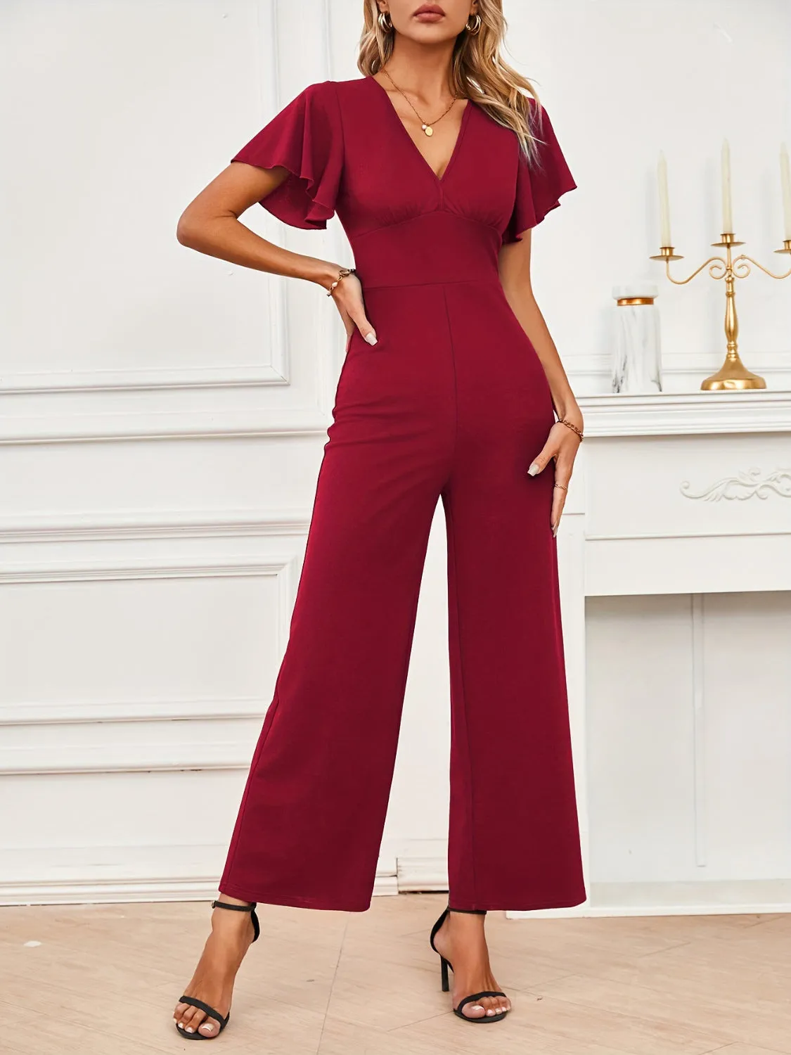 V-Neck Flutter Sleeve Jumpsuit sold by Unique Kulture product image thumbnail 4