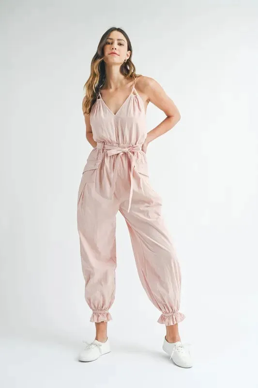 MABLE Washed Fabric Spaghetti Strap Waist Belted Jumpsuit sold by Unique Kulture product image thumbnail 2