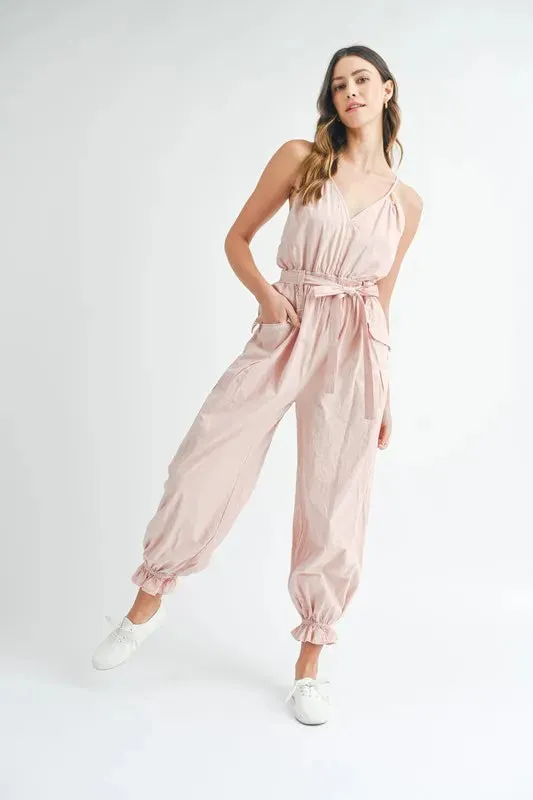 MABLE Washed Fabric Spaghetti Strap Waist Belted Jumpsuit sold by Unique Kulture product image thumbnail 4