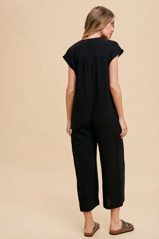 Annie Wear Button Detail Wide Leg Jumpsuit with Pockets sold by Unique Kulture product image thumbnail 3