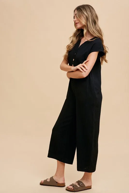 Annie Wear Button Detail Wide Leg Jumpsuit with Pockets sold by Unique Kulture product image thumbnail 2