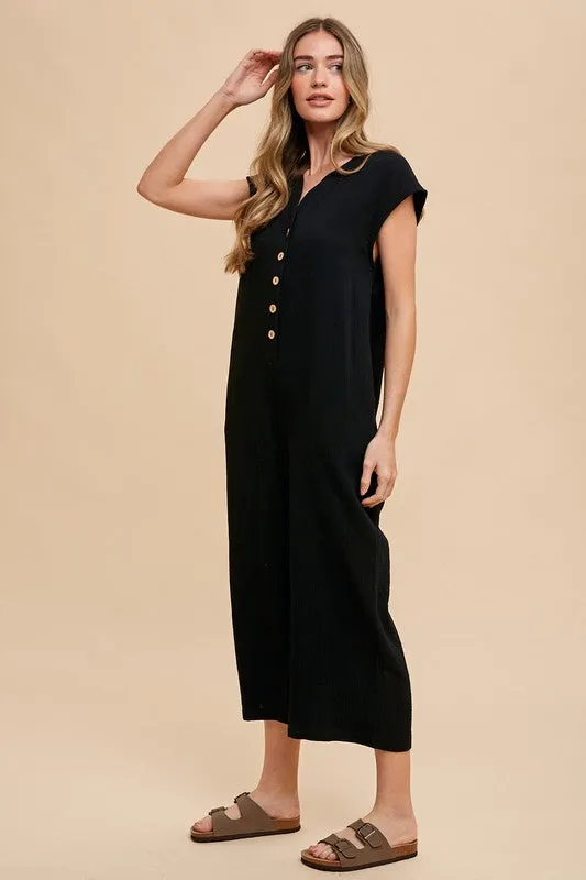 Annie Wear Button Detail Wide Leg Jumpsuit with Pockets sold by Unique Kulture product image thumbnail 4