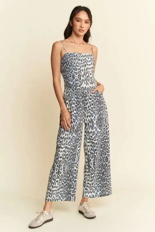 Davi & Dani Leopard Spaghetti Straps Wide Leg Jumpsuit sold by Unique Kulture product image thumbnail 4