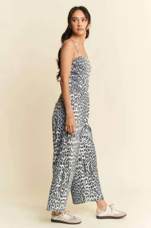 Davi & Dani Leopard Spaghetti Straps Wide Leg Jumpsuit sold by Unique Kulture product image thumbnail 2