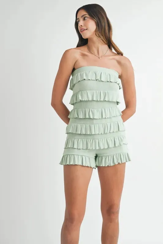 MABLE Pointelle Knit Fabric Ruffled Tube Romper sold by Unique Kulture product image thumbnail 2