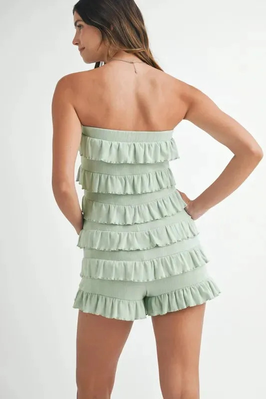 MABLE Pointelle Knit Fabric Ruffled Tube Romper sold by Unique Kulture product image thumbnail 5