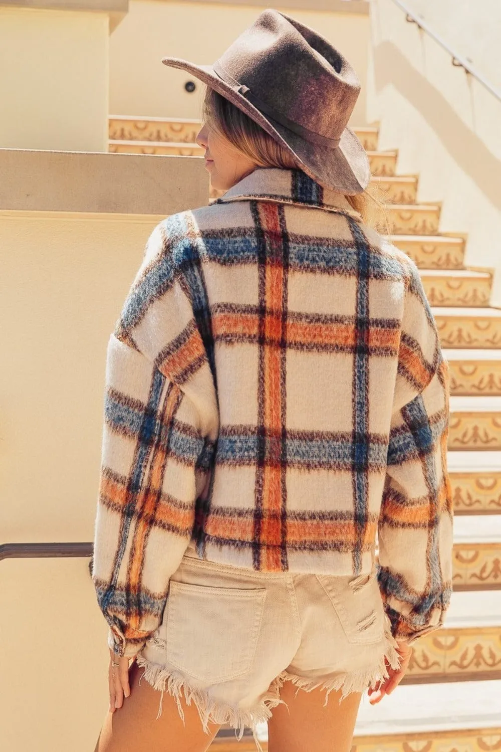BiBi Brushed Plaid Crop Jacket with Pockets sold by Unique Kulture product image thumbnail 2