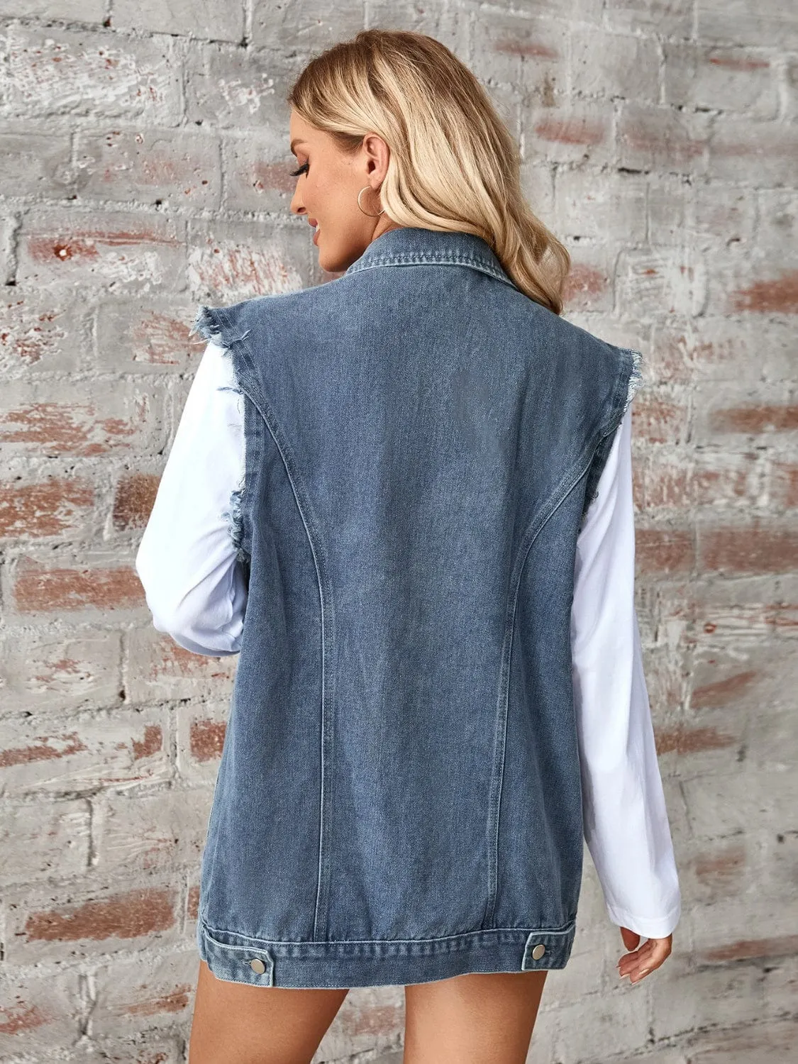 Raw Hem Sleeveless Button Up Denim Jacket sold by Unique Kulture product image thumbnail 2