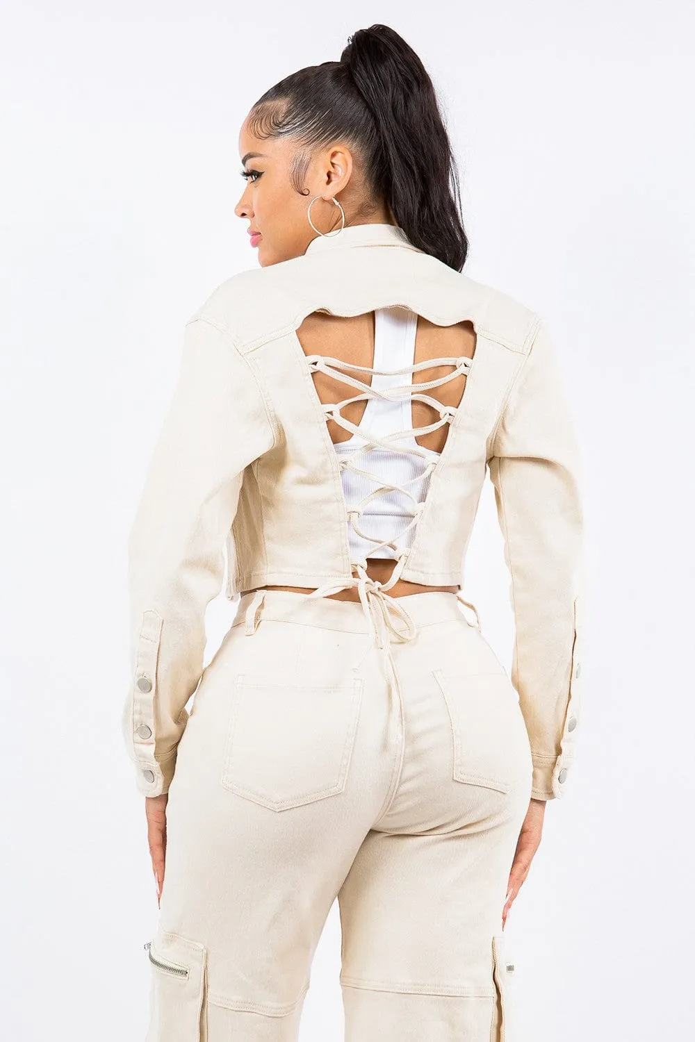 American Bazi Laced Back Cropped Jacket sold by Unique Kulture product image thumbnail 2