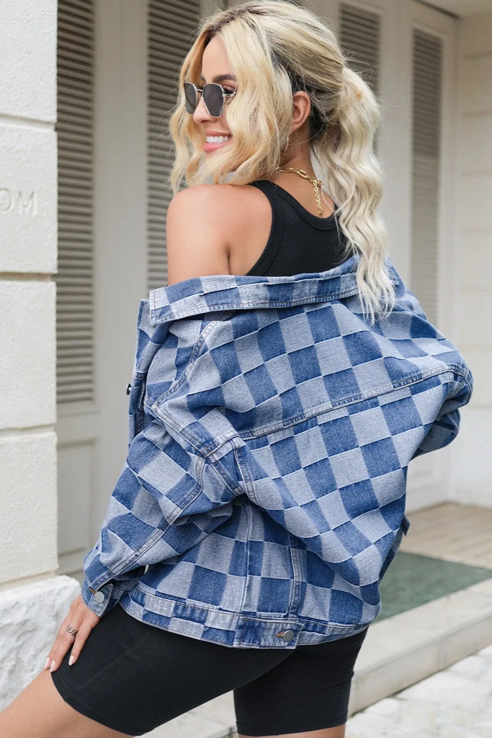 Checkered Button Up Long Sleeve Denim Jacket sold by Unique Kulture product image thumbnail 4