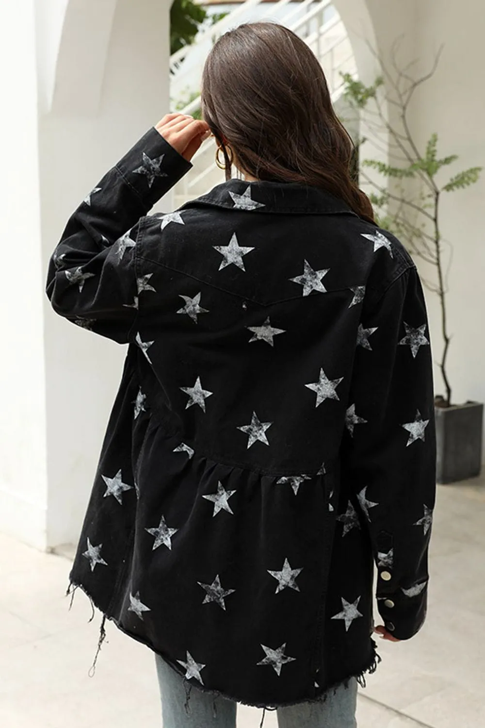 Collared Neck Star Print Long Sleeve Denim Jacket sold by Unique Kulture product image thumbnail 2