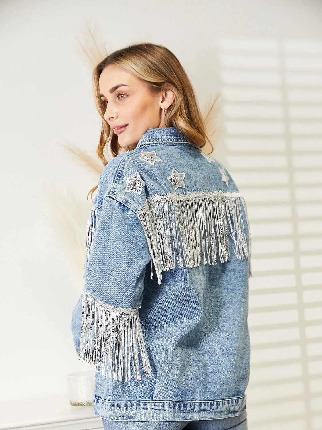 Fringe Detail Long Sleeve Denim Jacket sold by Unique Kulture product image thumbnail 2