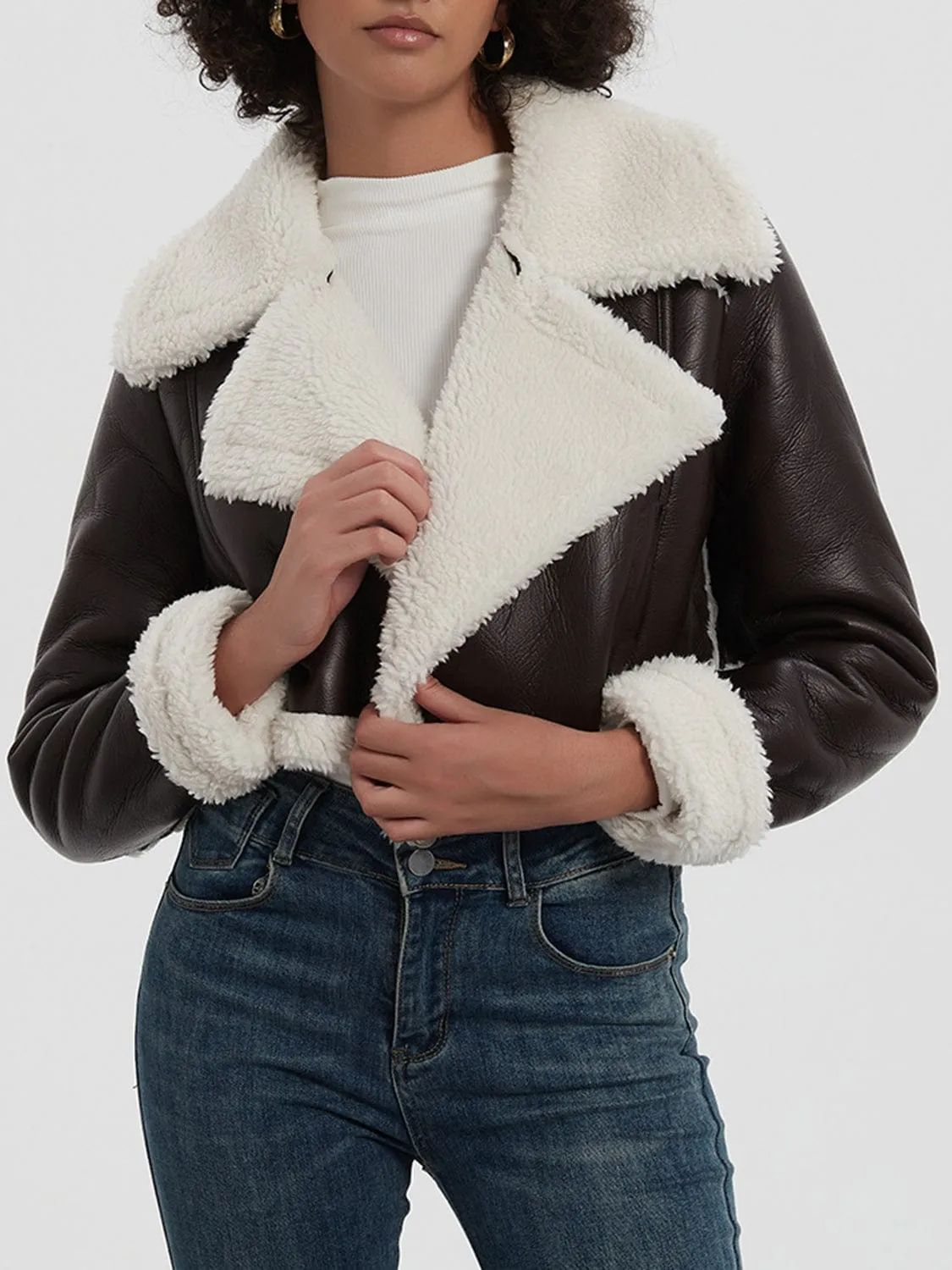 Collared Neck Long Sleeve Plush Cropped Jacket sold by Unique Kulture product image thumbnail 2