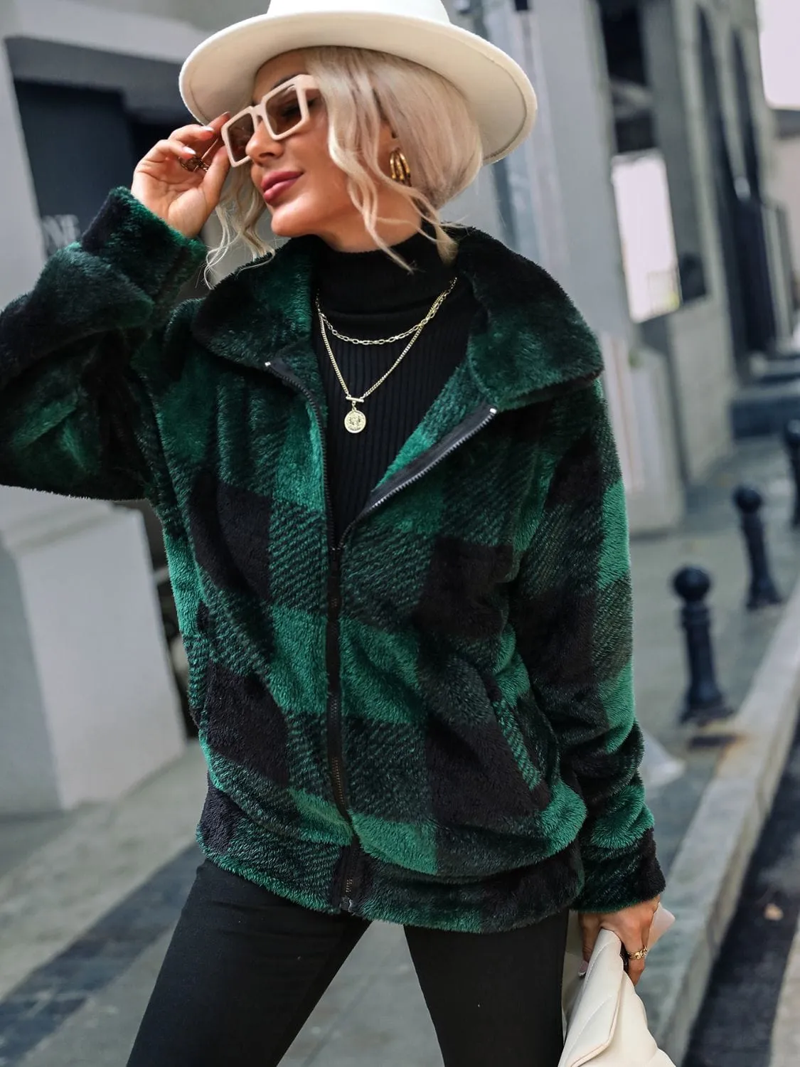 Plaid Zip-Up Collared Jacket sold by Unique Kulture product image thumbnail 4