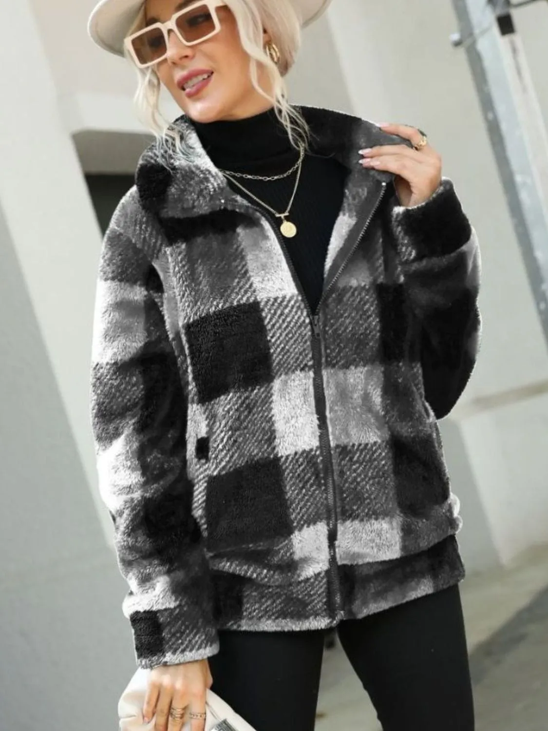Plaid Zip-Up Collared Jacket sold by Unique Kulture product image thumbnail 5