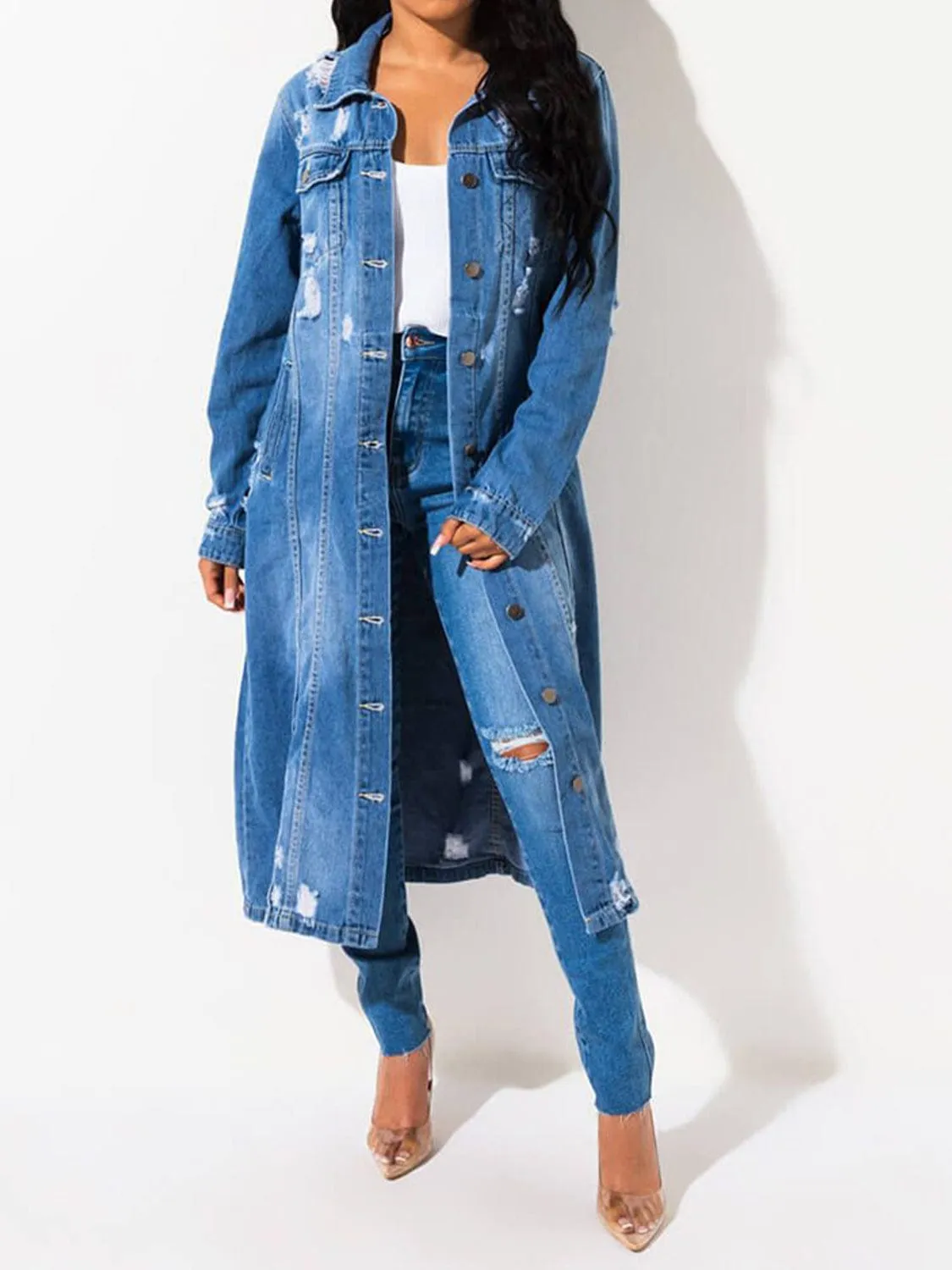Long Sleeve Raw Hem Denim Jacket sold by Unique Kulture product image thumbnail 4