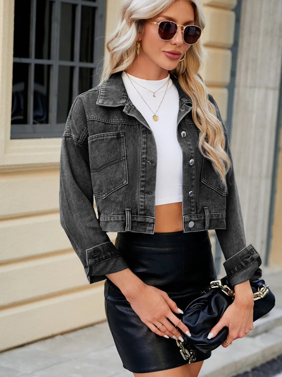 Pocketed Button Up Dropped Shoulder Denim Jacket sold by Unique Kulture product image thumbnail 4