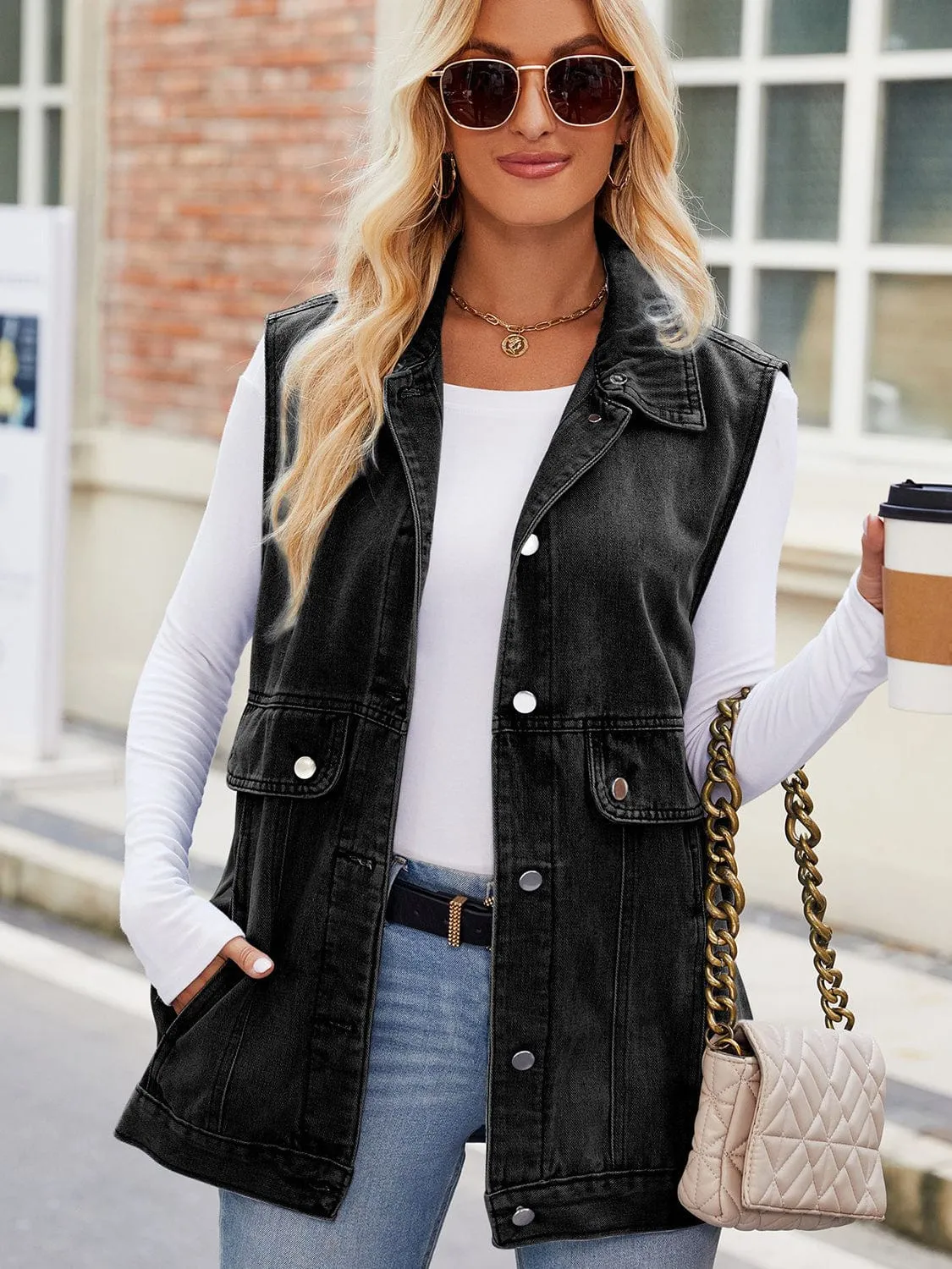 Button Up Collared Neck Denim Jacket with Pockets sold by Unique Kulture product image thumbnail 4