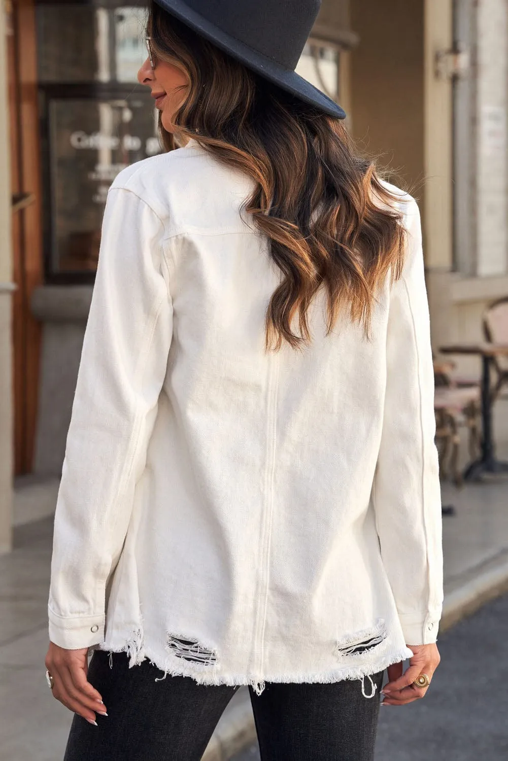 Distressed Snap Down Denim Jacket sold by Unique Kulture product image thumbnail 2