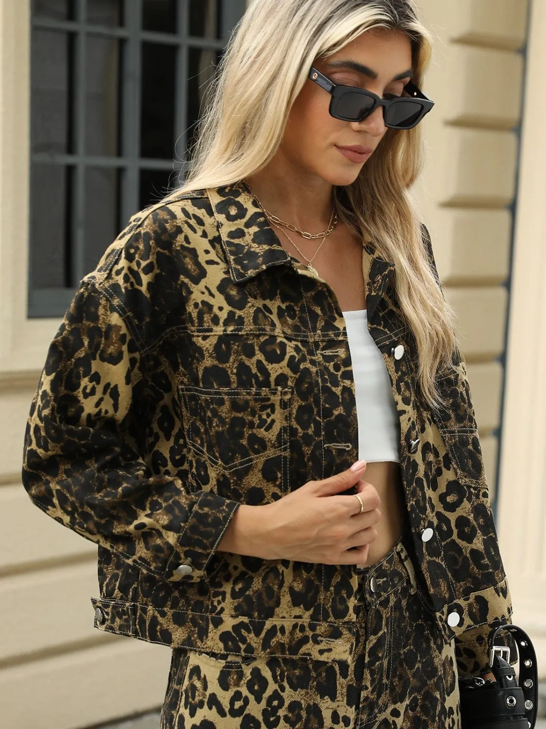 Pocketed Leopard Long Sleeve Denim Jacket sold by Unique Kulture product image thumbnail 3
