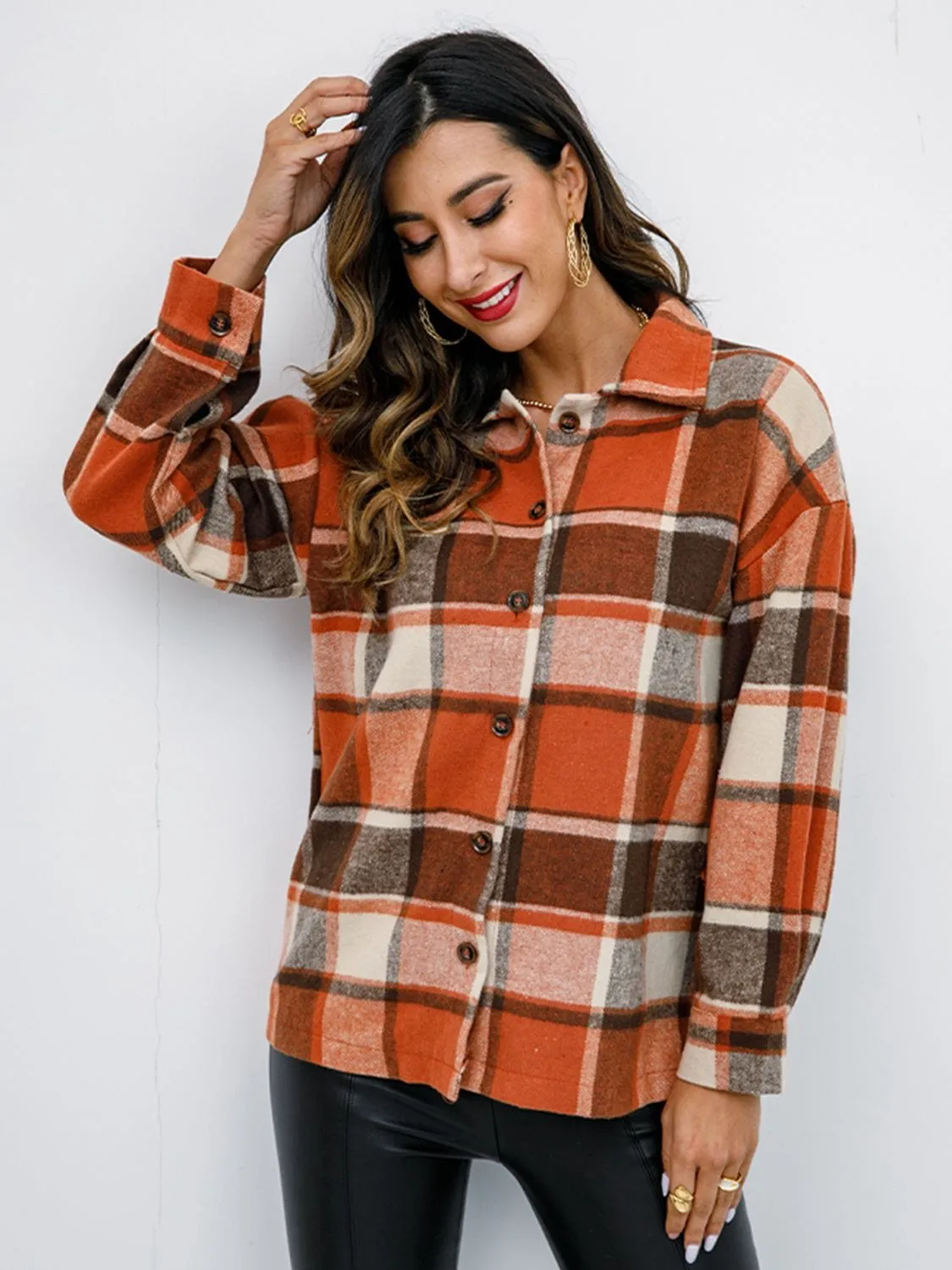 Shiny Plaid Button Up Collared Neck Jacket sold by Unique Kulture product image thumbnail 5