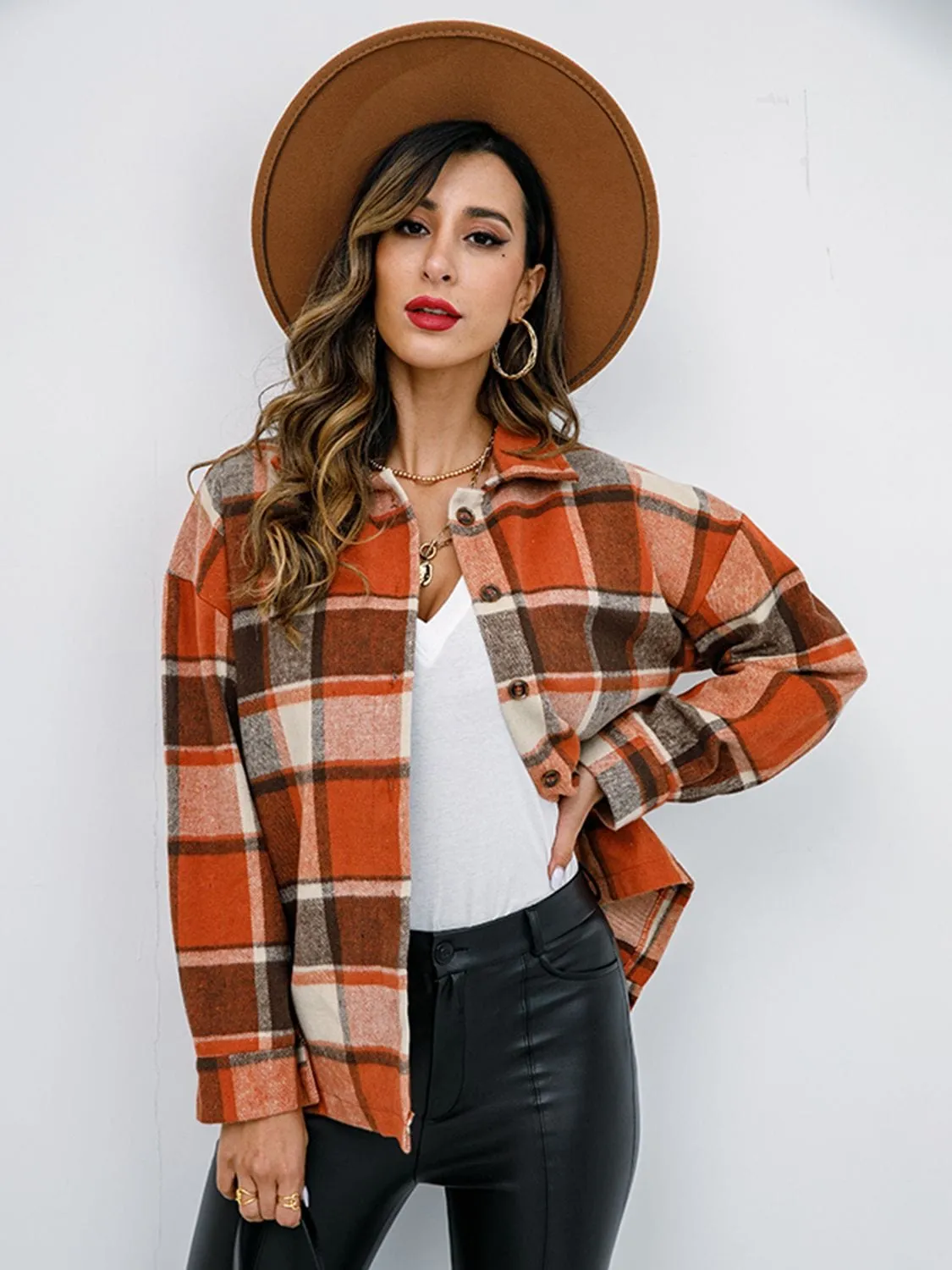 Shiny Plaid Button Up Collared Neck Jacket sold by Unique Kulture