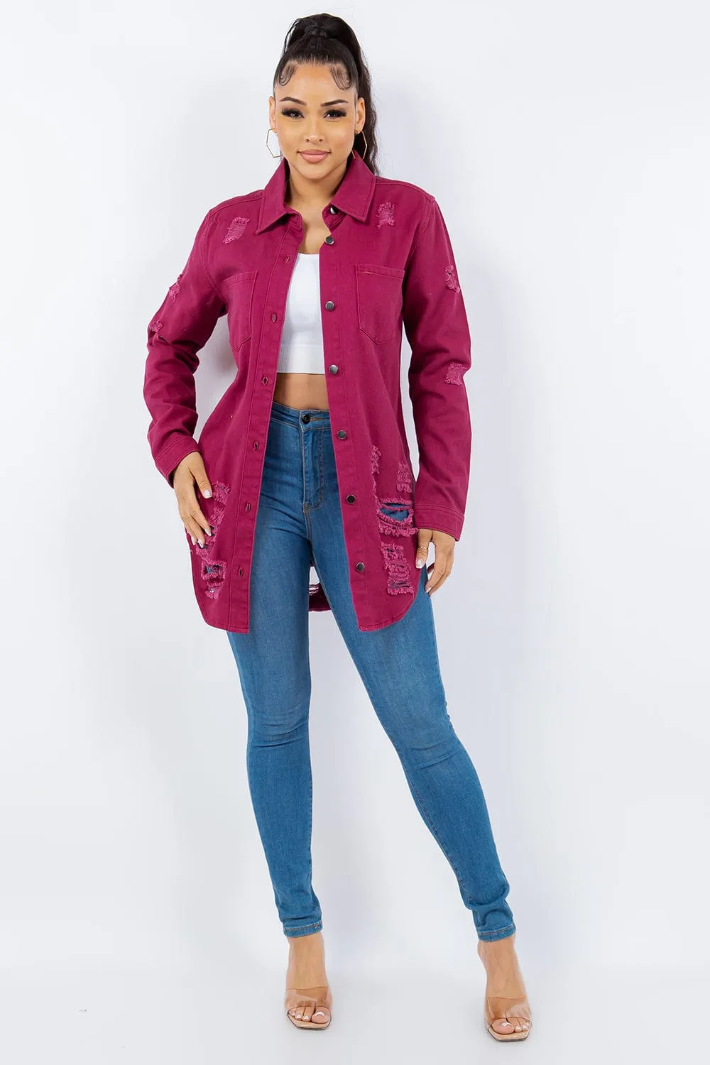 American Bazi Distressed Button Up Long Sleeve Denim Jacket sold by Unique Kulture product image thumbnail 4