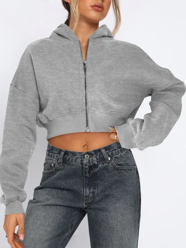 Zip Up Long Sleeve Hooded Cropped Jacket sold by Unique Kulture