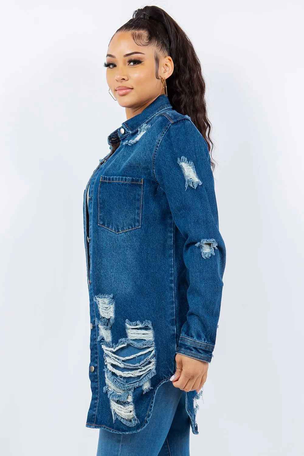 American Bazi Distressed Button Up Long Sleeve Denim Jacket sold by Unique Kulture product image thumbnail 3