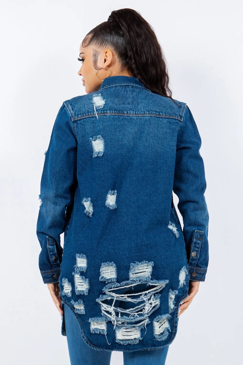 American Bazi Distressed Button Up Long Sleeve Denim Jacket sold by Unique Kulture product image thumbnail 2