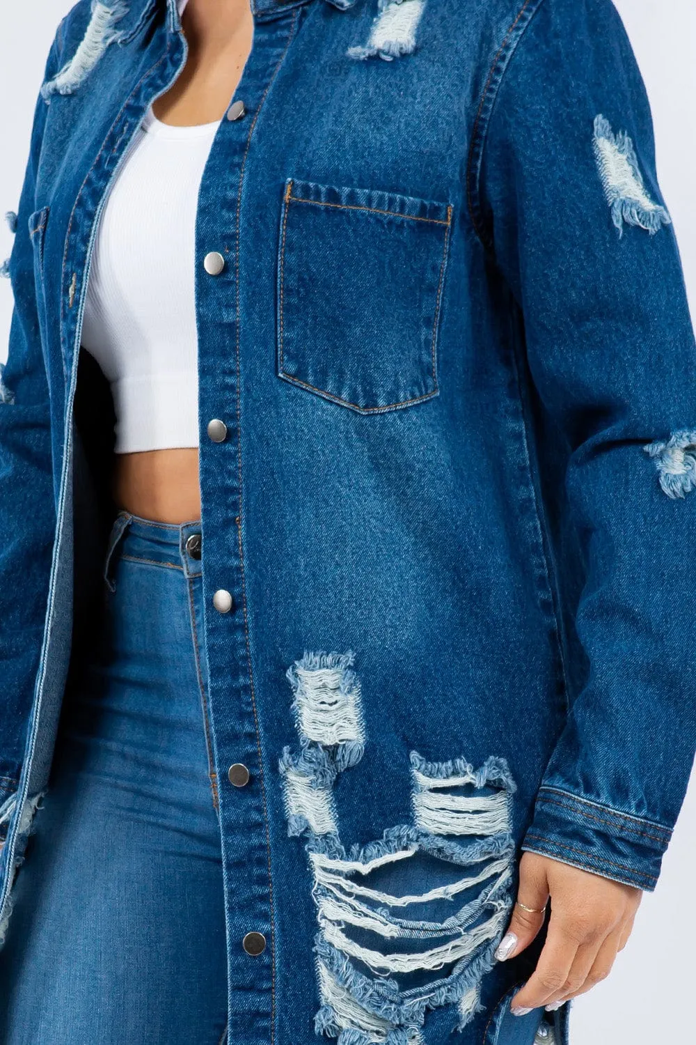 American Bazi Distressed Button Up Long Sleeve Denim Jacket sold by Unique Kulture product image thumbnail 5
