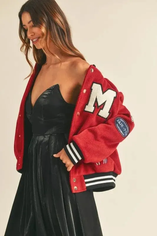 MABLE M Bomber Varsity Jacket with Patch Detail sold by Unique Kulture product image thumbnail 5