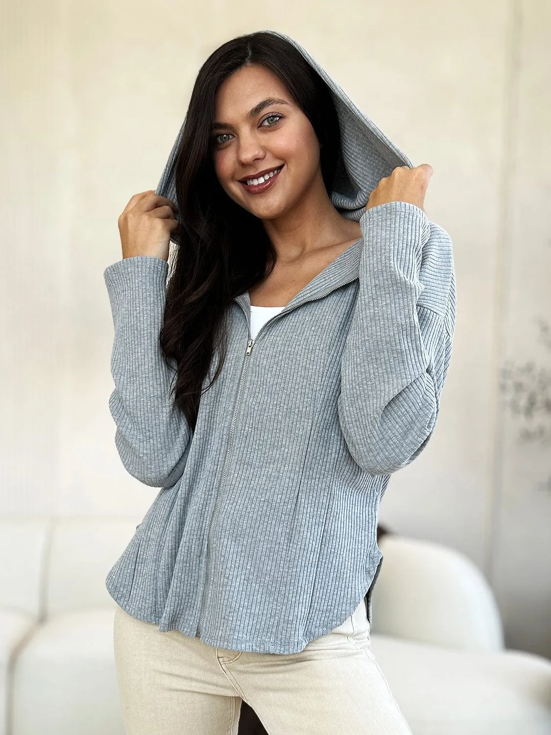 Culture Code Full Size Ribbed Zip Up Drawstring Hooded Jacket sold by Unique Kulture product image thumbnail 2