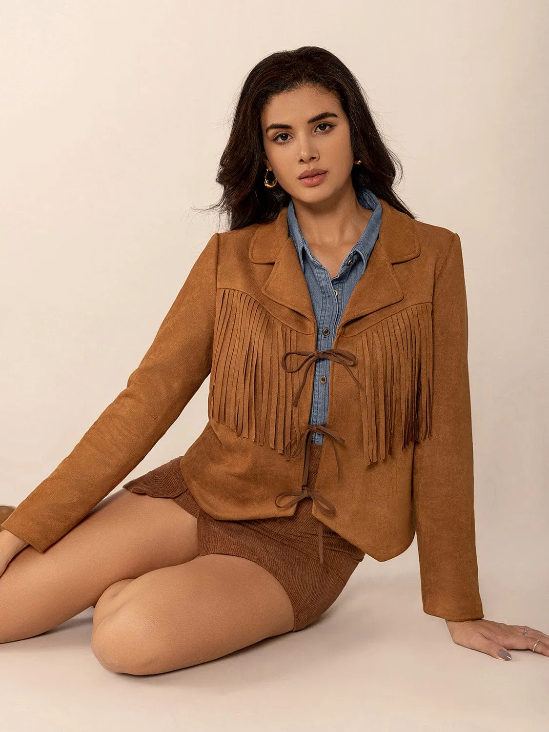 Tied Tassel Collared Neck Long Sleeve Jacket sold by Unique Kulture product image thumbnail 5