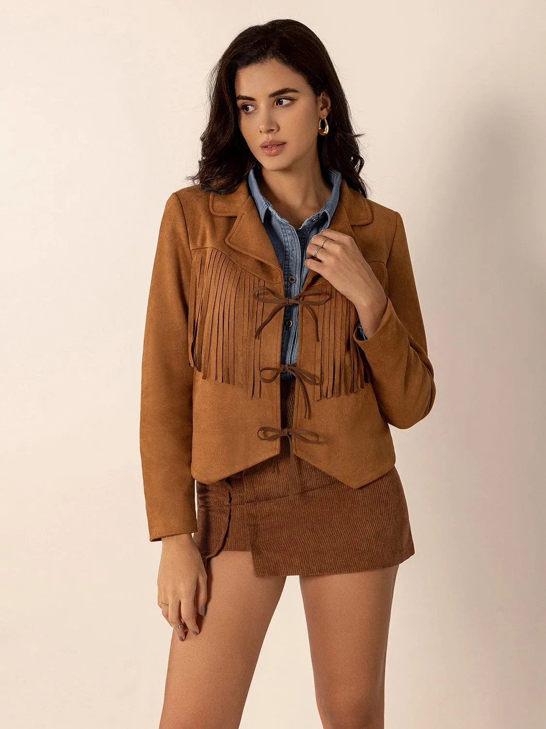 Tied Tassel Collared Neck Long Sleeve Jacket sold by Unique Kulture product image thumbnail 3