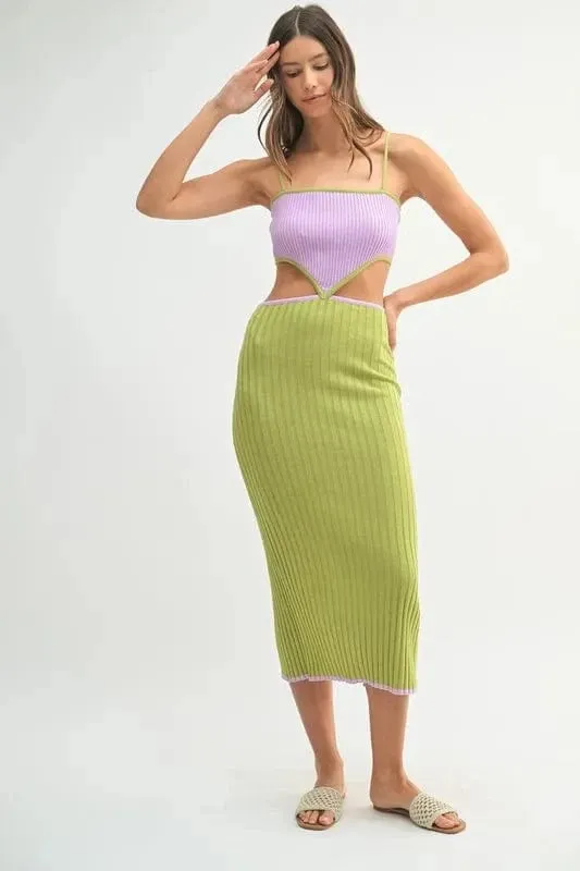 MABLE Ribbed Knit Color Block Cutout Midi Dress sold by Unique Kulture product image thumbnail 4