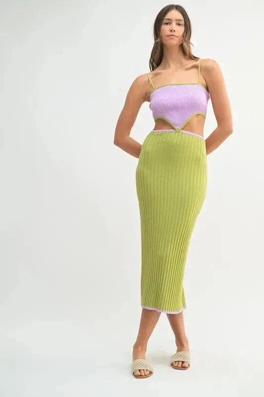 MABLE Ribbed Knit Color Block Cutout Midi Dress sold by Unique Kulture product image thumbnail 2