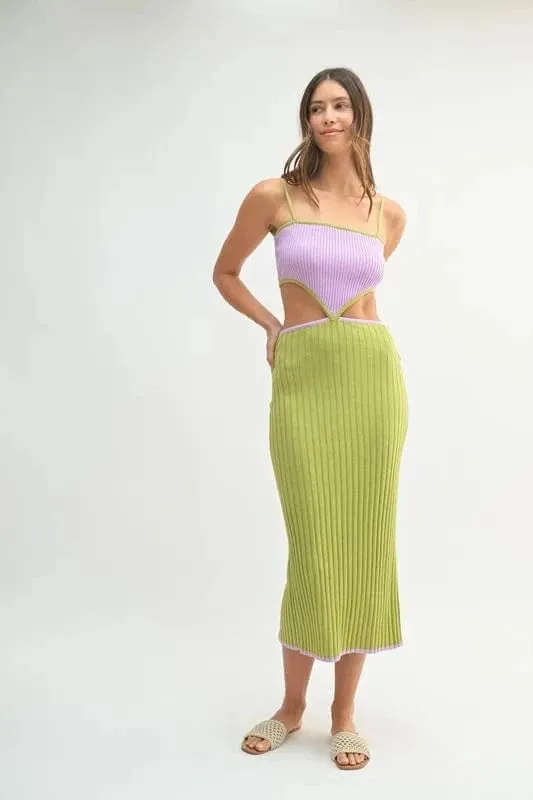 MABLE Ribbed Knit Color Block Cutout Midi Dress sold by Unique Kulture product image thumbnail 3