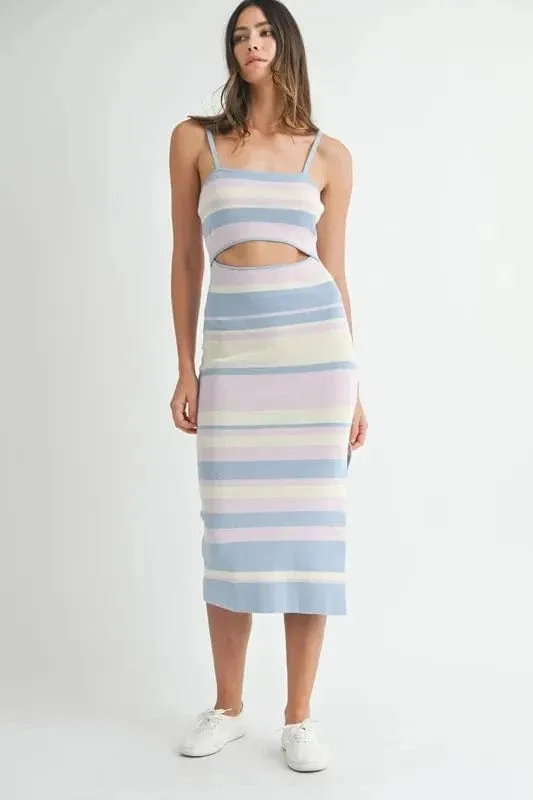MABLE Multi Color Striped Front Cutout Knit Midi Dress sold by Unique Kulture product image thumbnail 2