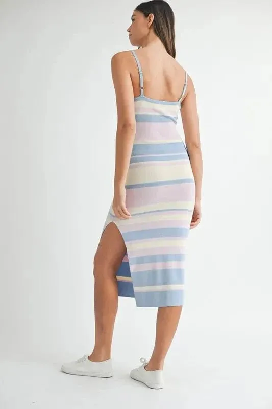 MABLE Multi Color Striped Front Cutout Knit Midi Dress sold by Unique Kulture product image thumbnail 5