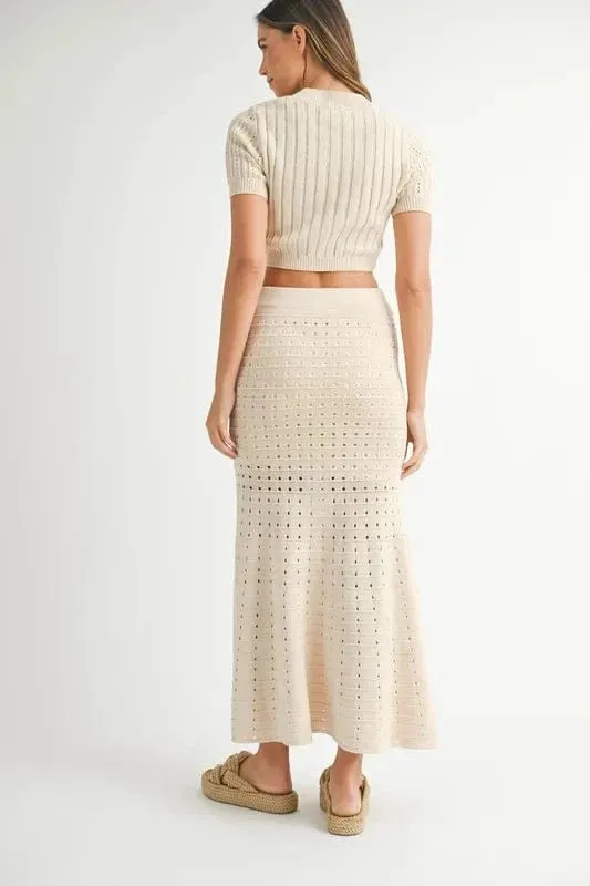 MABLE Pointelle Short Sleeve Crop Top and Slit Skirt Sweater Set sold by Unique Kulture product image thumbnail 5