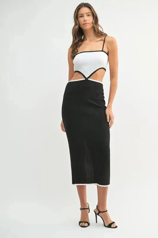 MABLE Ribbed Knit Color Block Cutout Midi Dress sold by Unique Kulture product image thumbnail 3