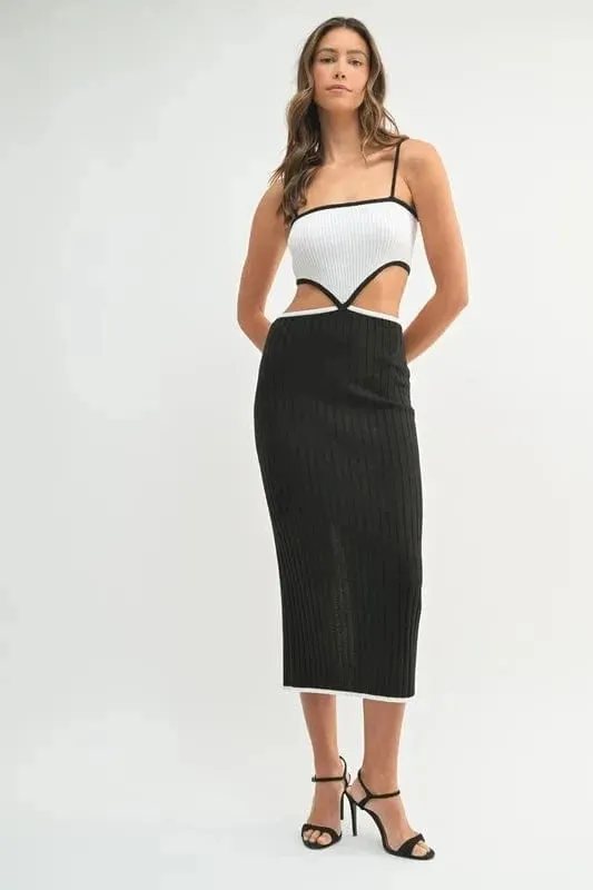 MABLE Ribbed Knit Color Block Cutout Midi Dress sold by Unique Kulture product image thumbnail 2