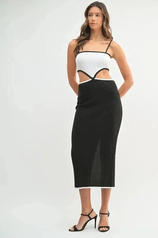 MABLE Ribbed Knit Color Block Cutout Midi Dress sold by Unique Kulture