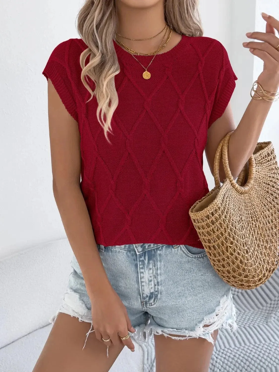 Round Neck Cap Sleeve Knit Top sold by Unique Kulture product image thumbnail 3