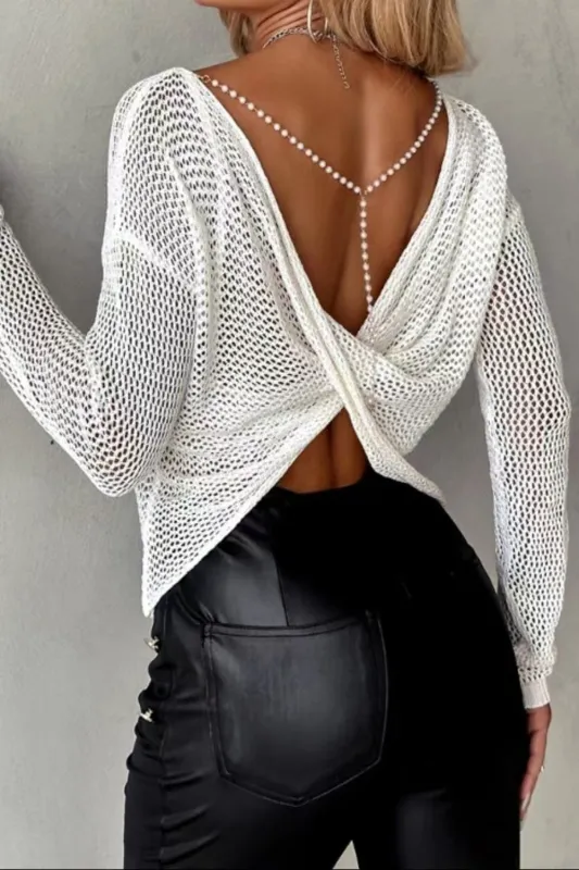 Twisted Backless Round Neck Knit Cover Up sold by Unique Kulture