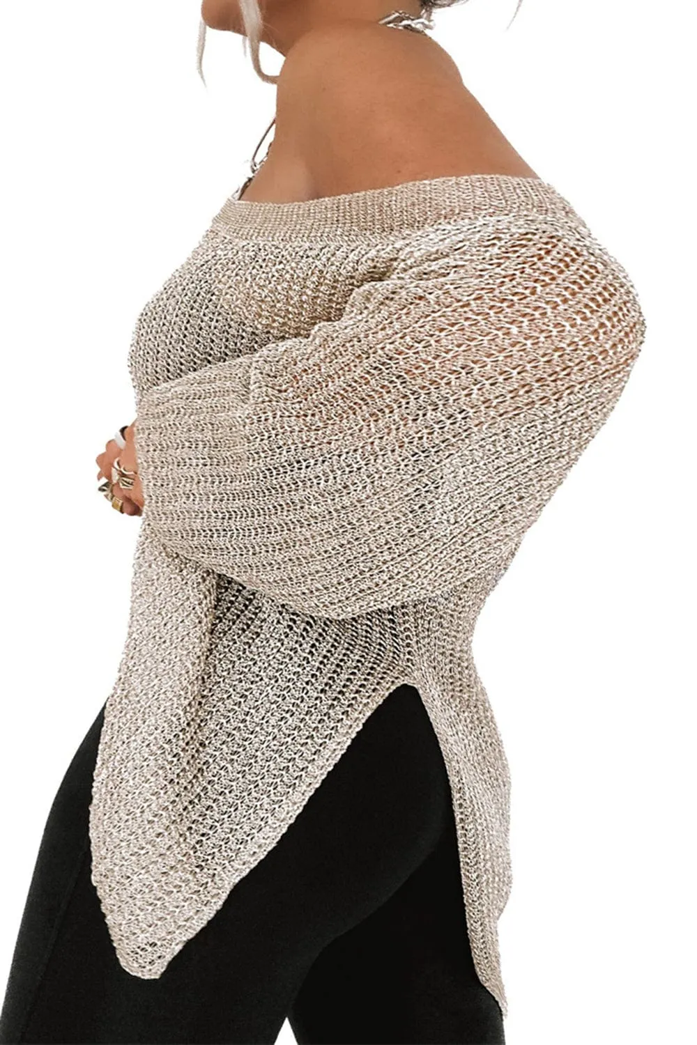 Side Slit Long Sleeve Knit Cover Up sold by Unique Kulture product image thumbnail 2