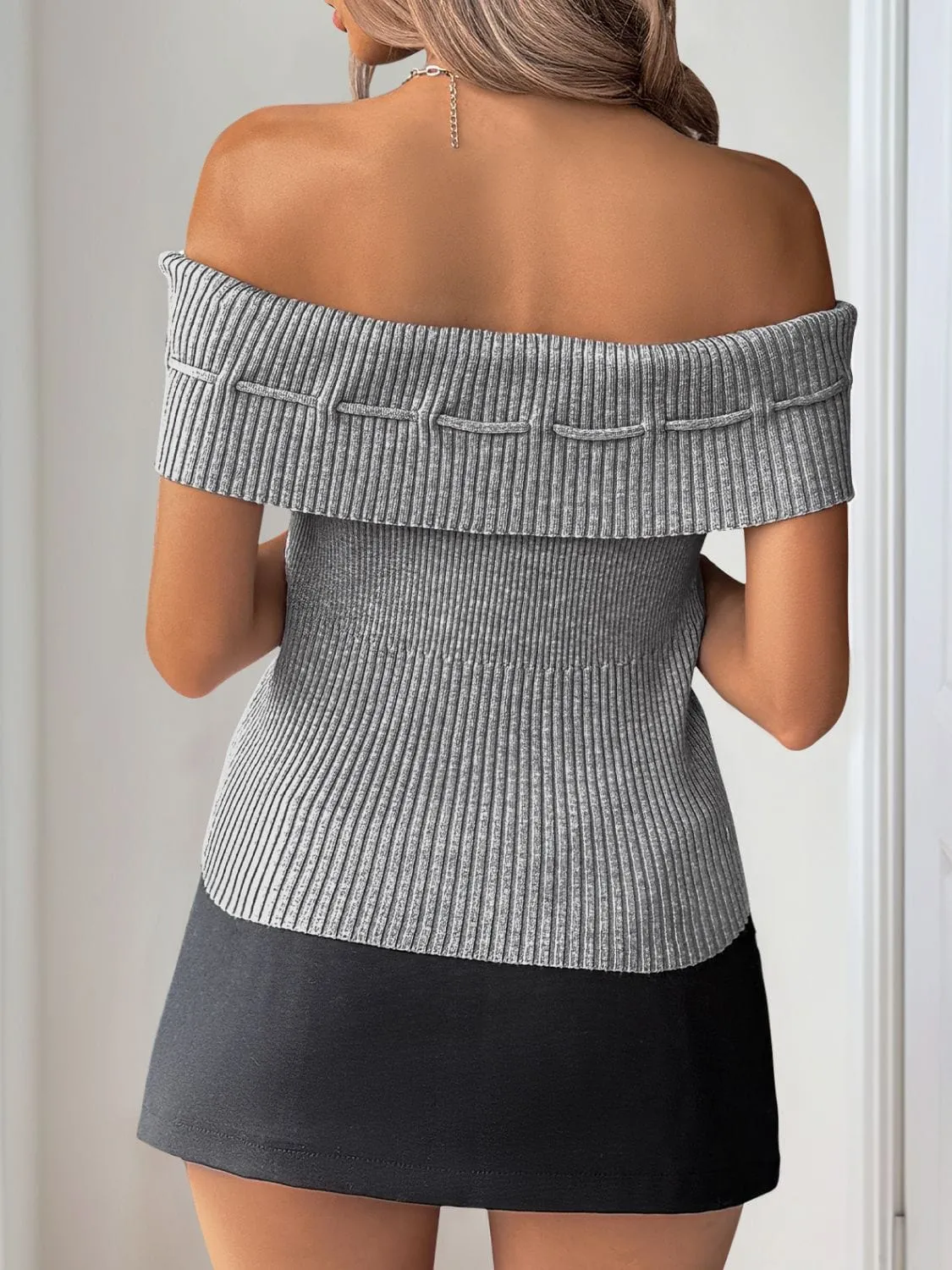 Perfee Tied Off-Shoulder Short Sleeve Knit Top sold by Unique Kulture product image thumbnail 4