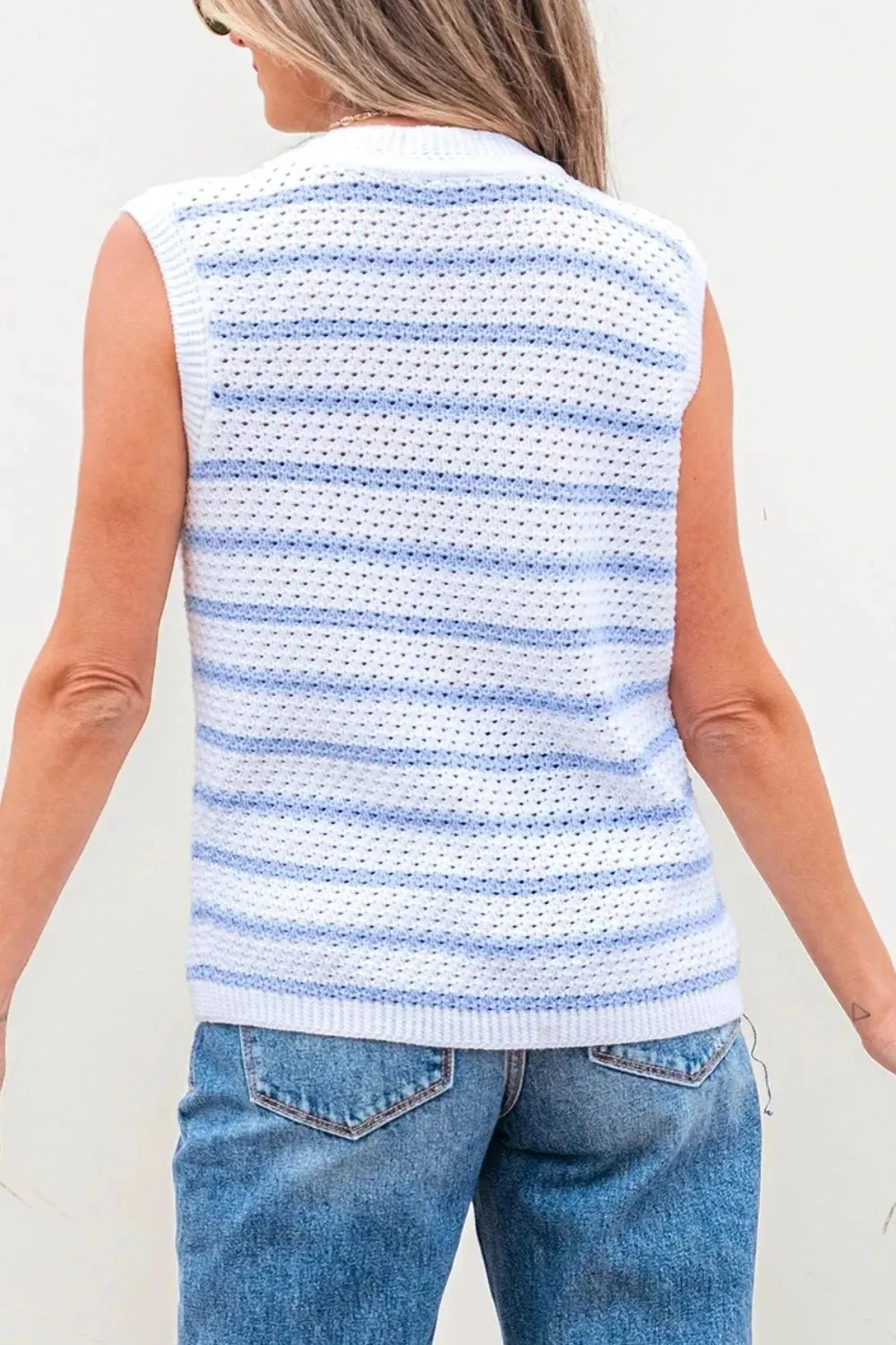 Stripe V Neck Gold Buttons Elegant Sweater Vest sold by Unique Kulture product image thumbnail 2